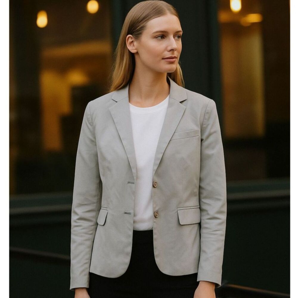 Norma Kamali Revolve Blazer Womens Sz 6 Cotton Poplin 2 Button Khaki Classic